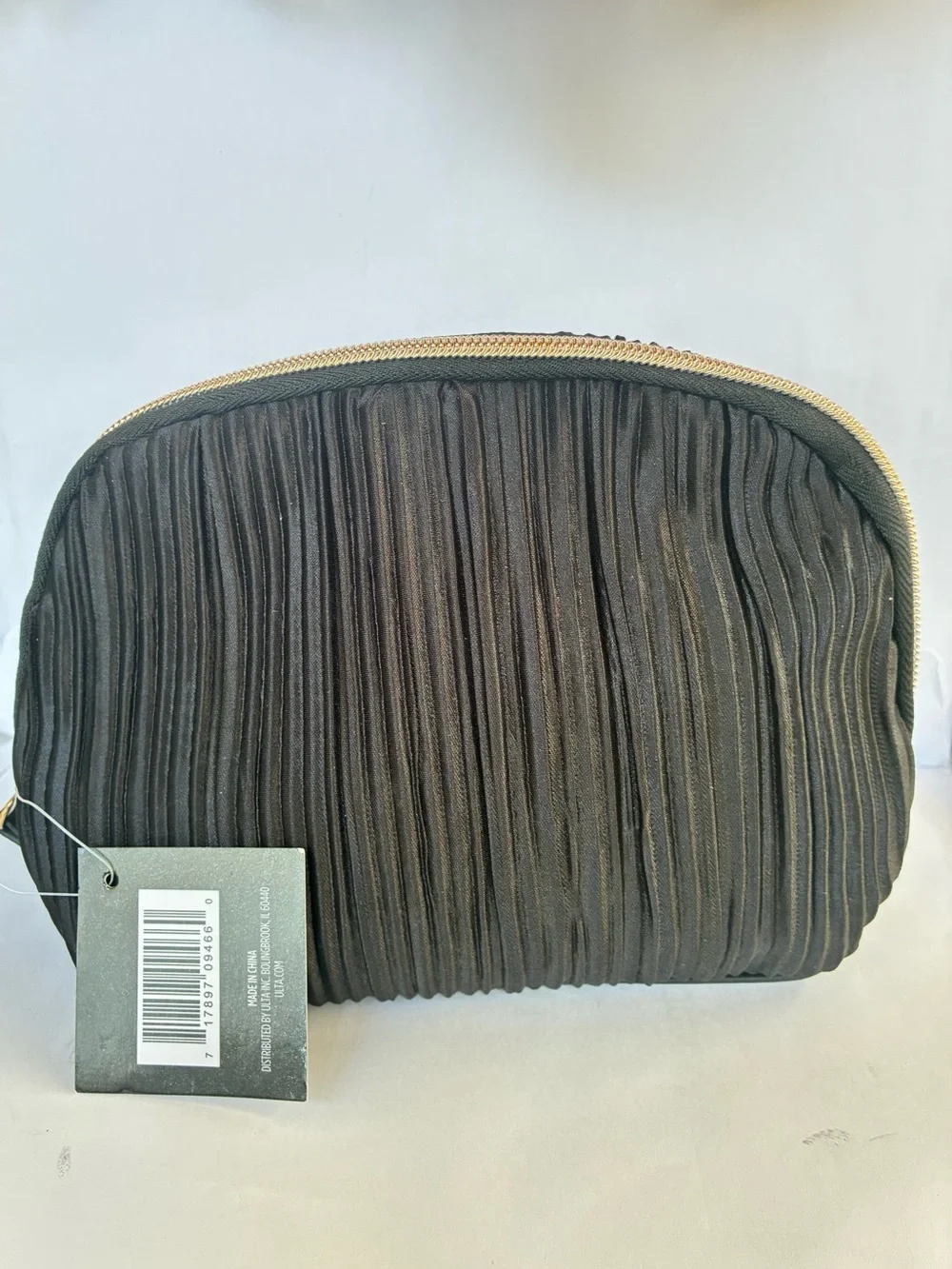 Ulta Beauty Black Pleated Cosmetic Pouch with Gold Zipper